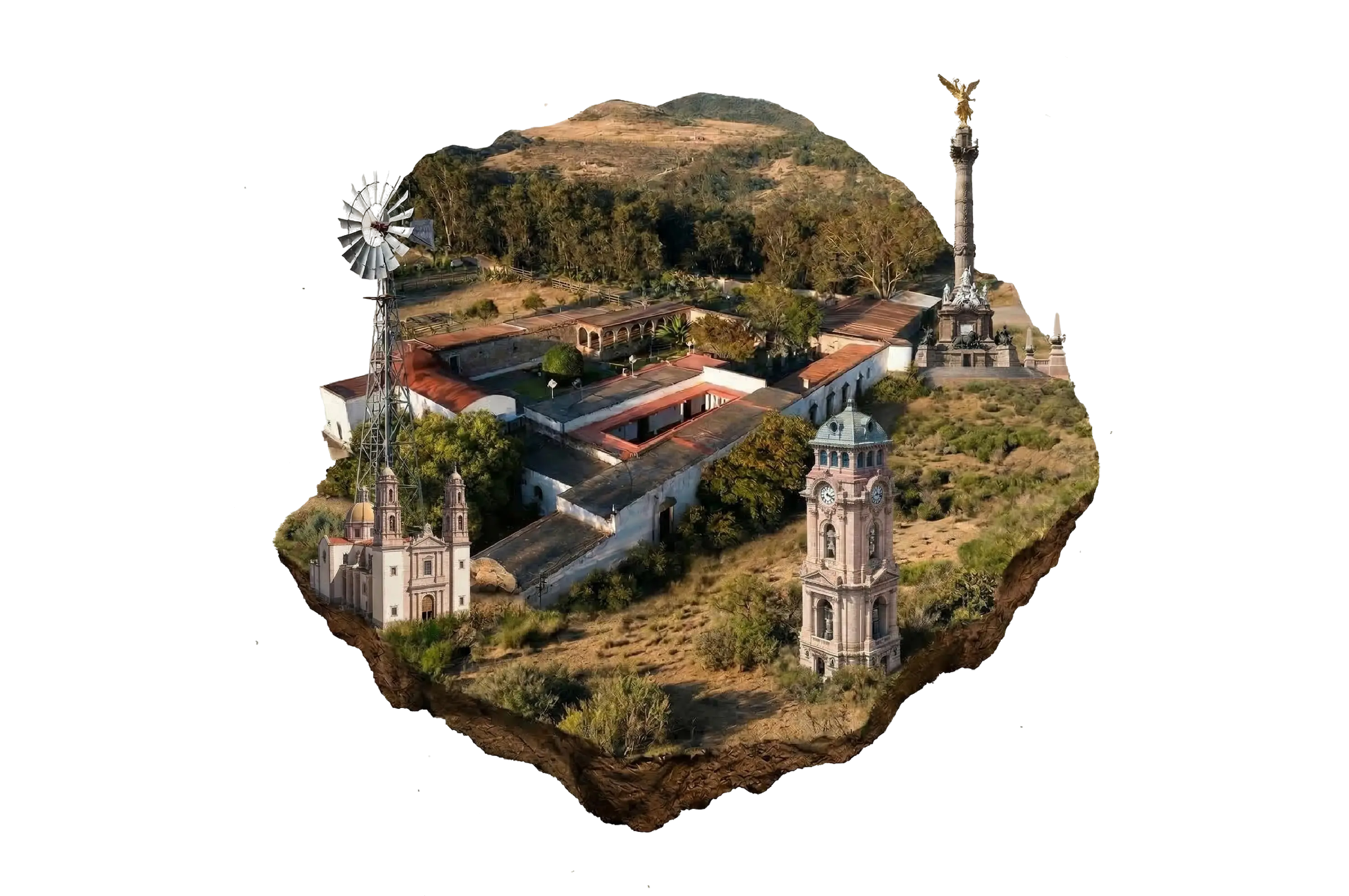 Composición visual con Hacienda El Abra, Tulancingo, Pachuca y Ciudad de México